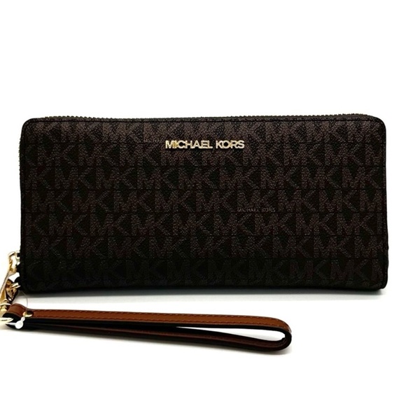 Michael Kors Large Travel Continental Wallet Wristlet Brown - Picture 1 of 10